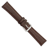 DeBeer 19mm Dark Brown Lizard Grain Leather with Silver-tone Buckle 7.5 inch Watch Band