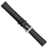 15mm Black Italian Leather Silver-tone Buckle Watch Band
