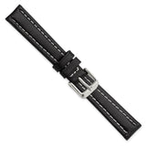 DeBeer 14mm Black Oil-tanned Leather with White Stitching and Silver-tone Buckle 7 inch Watch Band