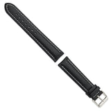 DeBeer 20mm Black Oil-tanned Leather with White Stitching and Silver-tone Buckle 7.5 inch Watch Band