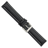 DeBeer 20mm Black Oil-tanned Leather with White Stitching and Silver-tone Buckle 7.5 inch Watch Band