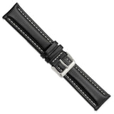 DeBeer 22mm Black Oil-tanned Leather with White Stitching and Silver-tone Buckle 7.5 inch Watch Band