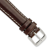 DeBeer 16mm Dark Brown Oil-tanned Leather with White Stitching and Silver-tone Buckle 7.5 inch Watch Band