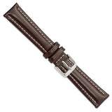 DeBeer 19mm Dark Brown Oil-tanned Leather with White Stitching and Silver-tone Buckle 7.5 inch Watch Band