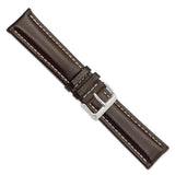 DeBeer 22mm Dark Brown Oil-tanned Leather with White Stitching and Silver-tone Buckle 7.5 inch Watch Band