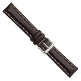 DeBeer 20mm Long Dark Brown Oil-tanned Leather with White Stitching and Silver-tone Buckle 8.25 inch Watch Band
