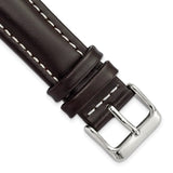 DeBeer 20mm Long Dark Brown Oil-tanned Leather with White Stitching and Silver-tone Buckle 8.25 inch Watch Band