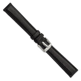 16mm Black Glove Leather Silver-tone Buckle Watch Band