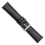 DeBeer 22mm Black Teju Liz Grain Leather with Silver-tone Buckle 7.5 inch Watch Band