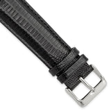 22mm Black Teju Liz Grain Leather Silver-tone Buckle Watch Band