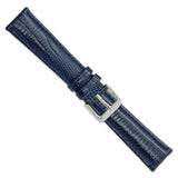 DeBeer 19mm Navy Teju Liz Grain Leather with Silver-tone Buckle 7.5 inch Watch Band