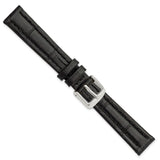 14mm Black Matte Alligator Grain Silver-tone Buckle Watch Band