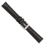 16mm Black Matte Alligator Grain Silver-tone Buckle Watch Band
