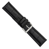 DeBeer 24mm Black Matte Alligator Grain Leather with Silver-tone Buckle 7.5 inch Watch Band