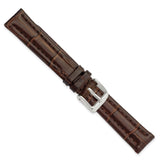 DeBeer 14mm Dark Brown Matte Alligator Grain Leather with Silver-tone Buckle 6.75 inch Watch Band