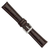 DeBeer 19mm Dark Brown Matte Alligator Grain Leather with Silver-tone Buckle 7.5 inch Watch Band