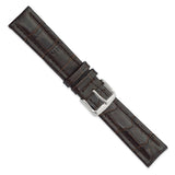 DeBeer 20mm Dark Brown Matte Alligator Grain Leather with Silver-tone Buckle 7.5 inch Watch Band