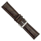 DeBeer 24mm Dark Brown Matte Alligator Grain Leather with Silver-tone Buckle 7.5 inch Watch Band