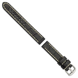 DeBeer 18mm Black Matte Alligator Grain Leather with White Stitching and Silver-tone Panerai Style Buckle 8 inch Watch Band