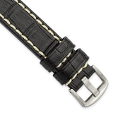DeBeer 18mm Black Matte Alligator Grain Leather with White Stitching and Silver-tone Panerai Style Buckle 8 inch Watch Band