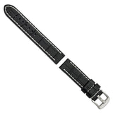 DeBeer 20mm Black Matte Alligator Grain Leather with White Stitching and Silver-tone Panerai Style Buckle 8 inch Watch Band