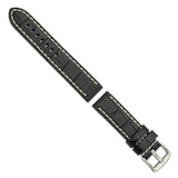 DeBeer 22mm Black Matte Alligator Grain Leather with White Stitching and Silver-tone Panerai Style Buckle 8 inch Watch Band