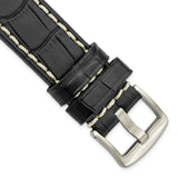 DeBeer 22mm Black Matte Alligator Grain Leather with White Stitching and Silver-tone Panerai Style Buckle 8 inch Watch Band