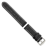 DeBeer 24mm Black Matte Alligator Grain Leather with White Stitching and Silver-tone Panerai Style Buckle 8 inch Watch Band