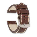 DeBeer 22mm Brown Matte Alligator Grain Leather with White Stitching and Silver-tone Panerai Style Buckle 8 inch Watch Band