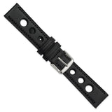 20mm Black Grand Prix Leather Black Stitch Silver-tone Buckle Watch Band