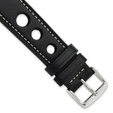 DeBeer 20mm Black Grand Prix Leather with White Stitching and Silver-tone Buckle 7.5 inch Watch Band