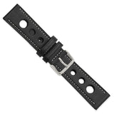 DeBeer 22mm Black Grand Prix Leather with White Stitching and Silver-tone Buckle 7.5 inch Watch Band