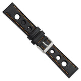 DeBeer 20mm Black Grand Prix Leather with Orange Stitching and Silver-tone Buckle 7.5 inch Watch Band
