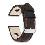 DeBeer 18mm Black Grand Prix Leather with Red Stitching and Silver-tone Buckle 7.5 inch Watch Band