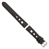 DeBeer 18mm Black Grand Prix Leather with Red Stitching and Silver-tone Buckle 7.5 inch Watch Band