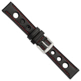 DeBeer 18mm Black Grand Prix Leather with Red Stitching and Silver-tone Buckle 7.5 inch Watch Band