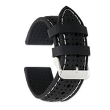 DeBeer 22mm Black Ventilated Silicone with White Stitching and Silver-tone Buckle 8 inch Watch Band