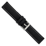 DeBeer 22mm Black Ventilated Silicone with White Stitching and Silver-tone Buckle 8 inch Watch Band