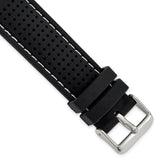 DeBeer 22mm Black Ventilated Silicone with White Stitching and Silver-tone Buckle 8 inch Watch Band