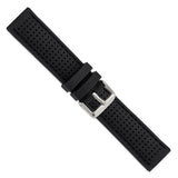 22mm Black Black Stitch Ventilated Silicone Silver-tone Buckle Watch Band
