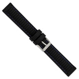 DeBeer 18mm Black Ventilated Silicone with Blue Stitching and Silver-tone Buckle 8 inch Watch Band