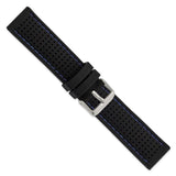 22mm Black Blue Stitch Ventilated Silicone Silver-tone Buckle Watch Band