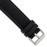 DeBeer 22mm Black Ventilated Silicone with Blue Stitching and Silver-tone Buckle 8 inch Watch Band