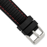 DeBeer 18mm Black Ventilated Silicone with Red Stitching and Silver-tone Buckle 8 inch Watch Band