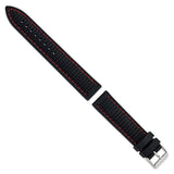 DeBeer 20mm Black Ventilated Silicone with Red Stitching and Silver-tone Buckle 8 inch Watch Band