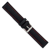 20mm Black w/Red Ventilated Silicone Silver-tone Buckle Watch Band