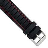 DeBeer 20mm Black Ventilated Silicone with Red Stitching and Silver-tone Buckle 8 inch Watch Band