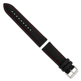 DeBeer 24mm Black Ventilated Silicone with Red Stitching and Silver-tone Buckle 8 inch Watch Band