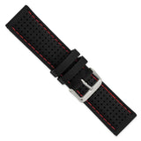 DeBeer 24mm Black Ventilated Silicone with Red Stitching and Silver-tone Buckle 8 inch Watch Band