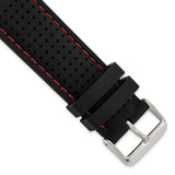 DeBeer 24mm Black Ventilated Silicone with Red Stitching and Silver-tone Buckle 8 inch Watch Band